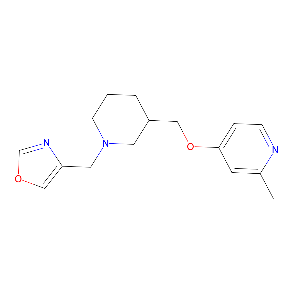 2-Methyl-4-({1-[(1,3-oxazol-4-yl)methyl]piperidin-3-yl}methoxy)pyridine molecular structure, CAS 2380067-27-4