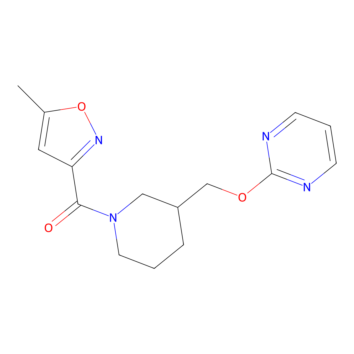 2-{[1-(5-Methyl-1,2-oxazole-3-carbonyl)piperidin-3-yl]methoxy}pyrimidine molecular structure, CAS 2380067-29-6