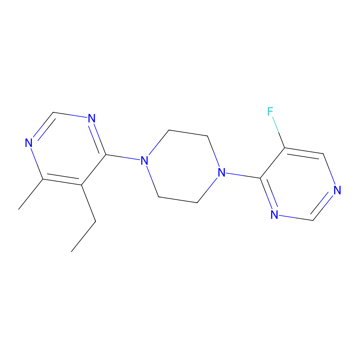 5-Ethyl-4-[4-(5-fluoropyrimidin-4-yl)piperazin-1-yl]-6-methylpyrimidine molecular structure, CAS 2380067-31-0