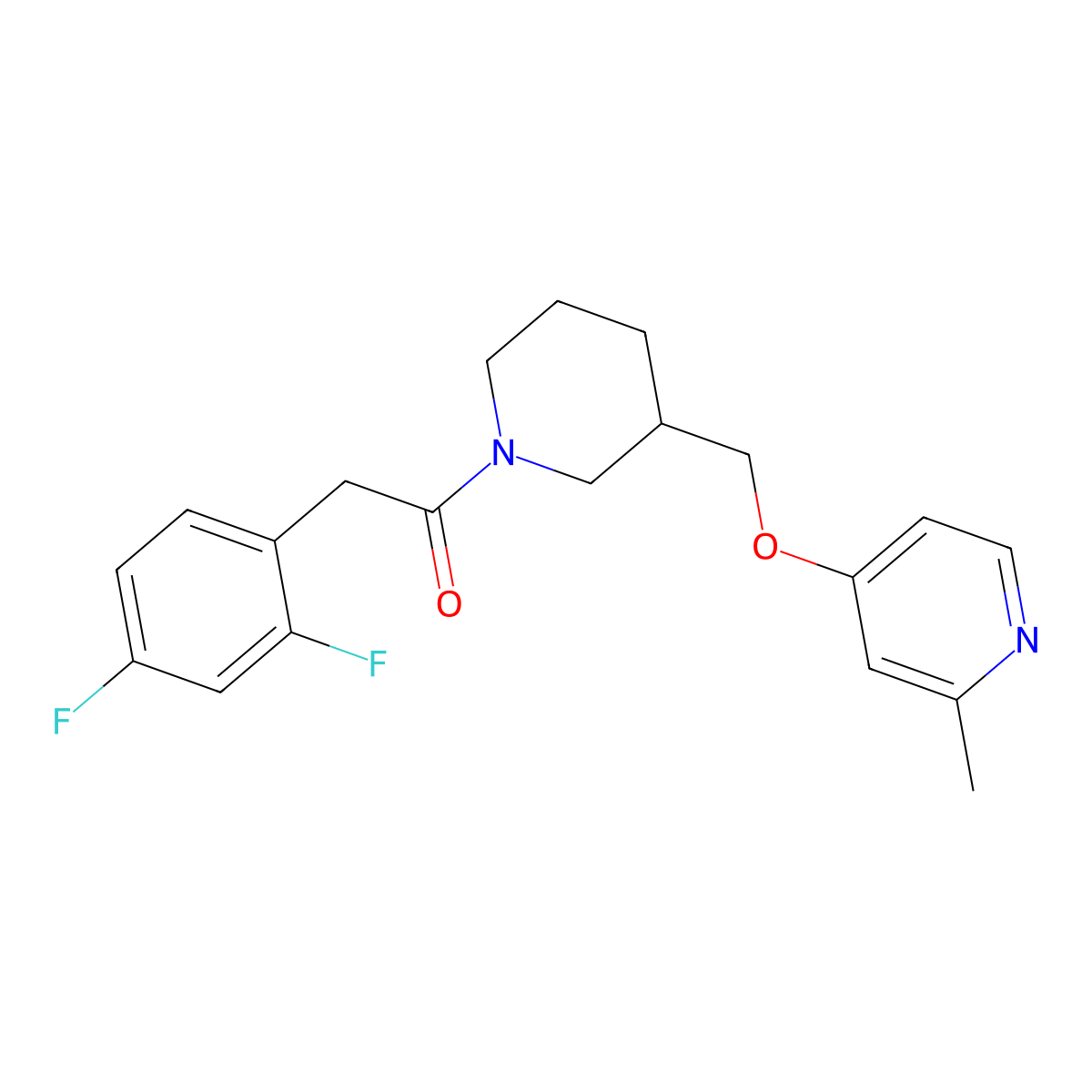 2-(2,4-Difluorophenyl)-1-(3-{[(2-methylpyridin-4-yl)oxy]methyl}piperidin-1-yl)ethan-1-one molecular structure, CAS 2380067-33-2