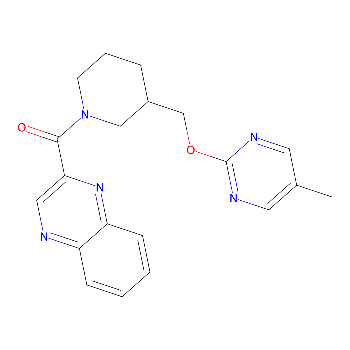 2-(3-{[(5-Methylpyrimidin-2-yl)oxy]methyl}piperidine-1-carbonyl)quinoxaline molecular structure, CAS 2380067-34-3
