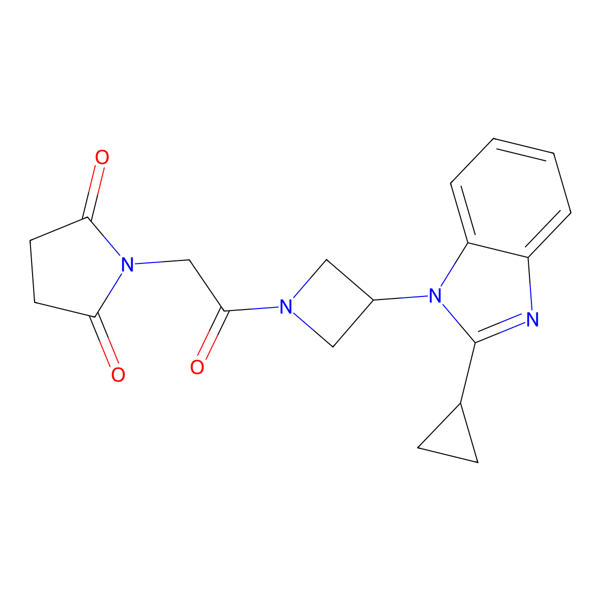 1-{2-[3-(2-cyclopropyl-1H-1,3-benzodiazol-1-yl)azetidin-1-yl]-2-oxoethyl}pyrrolidine-2,5-dione molecular structure, CAS 2380067-43-4