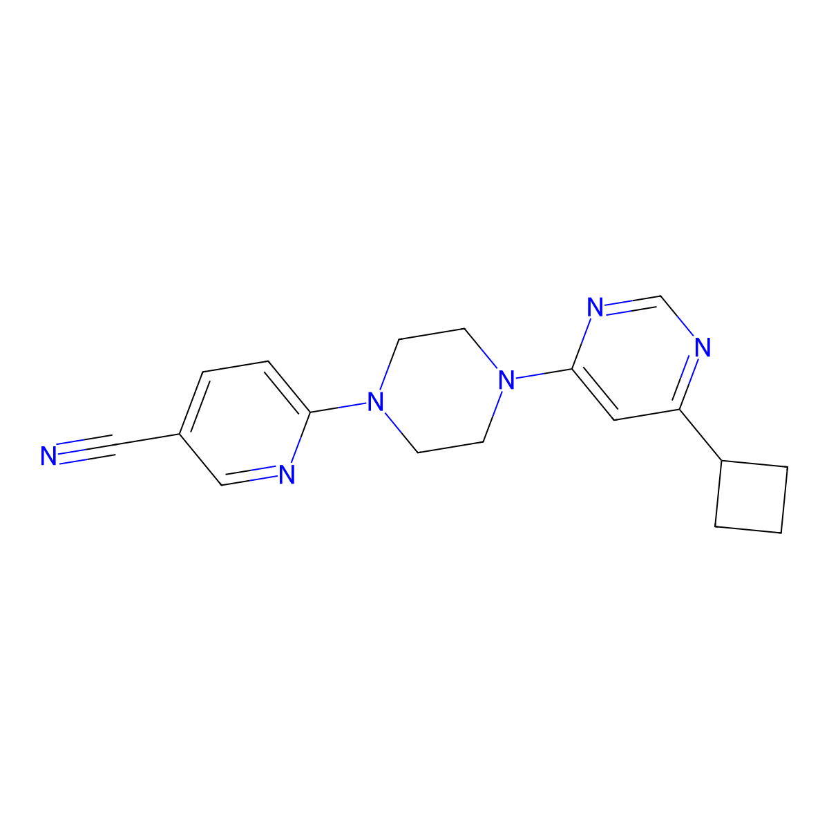 6-[4-(6-Cyclobutylpyrimidin-4-yl)piperazin-1-yl]pyridine-3-carbonitrile molecular structure, CAS 2380067-44-5