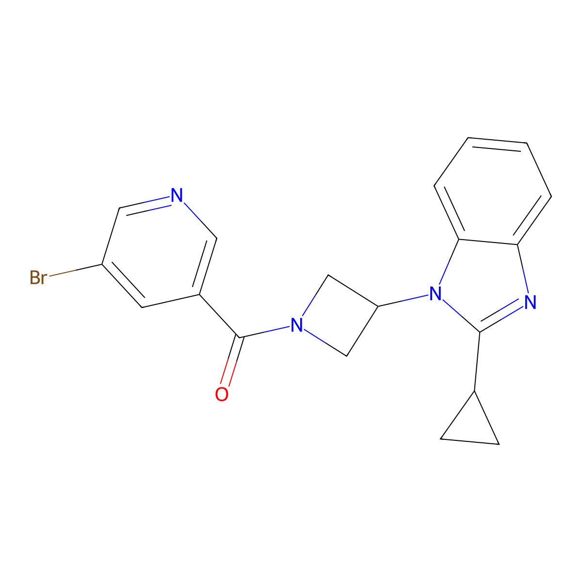 1-[1-(5-bromopyridine-3-carbonyl)azetidin-3-yl]-2-cyclopropyl-1H-1,3-benzodiazole molecular structure, CAS 2380067-45-6