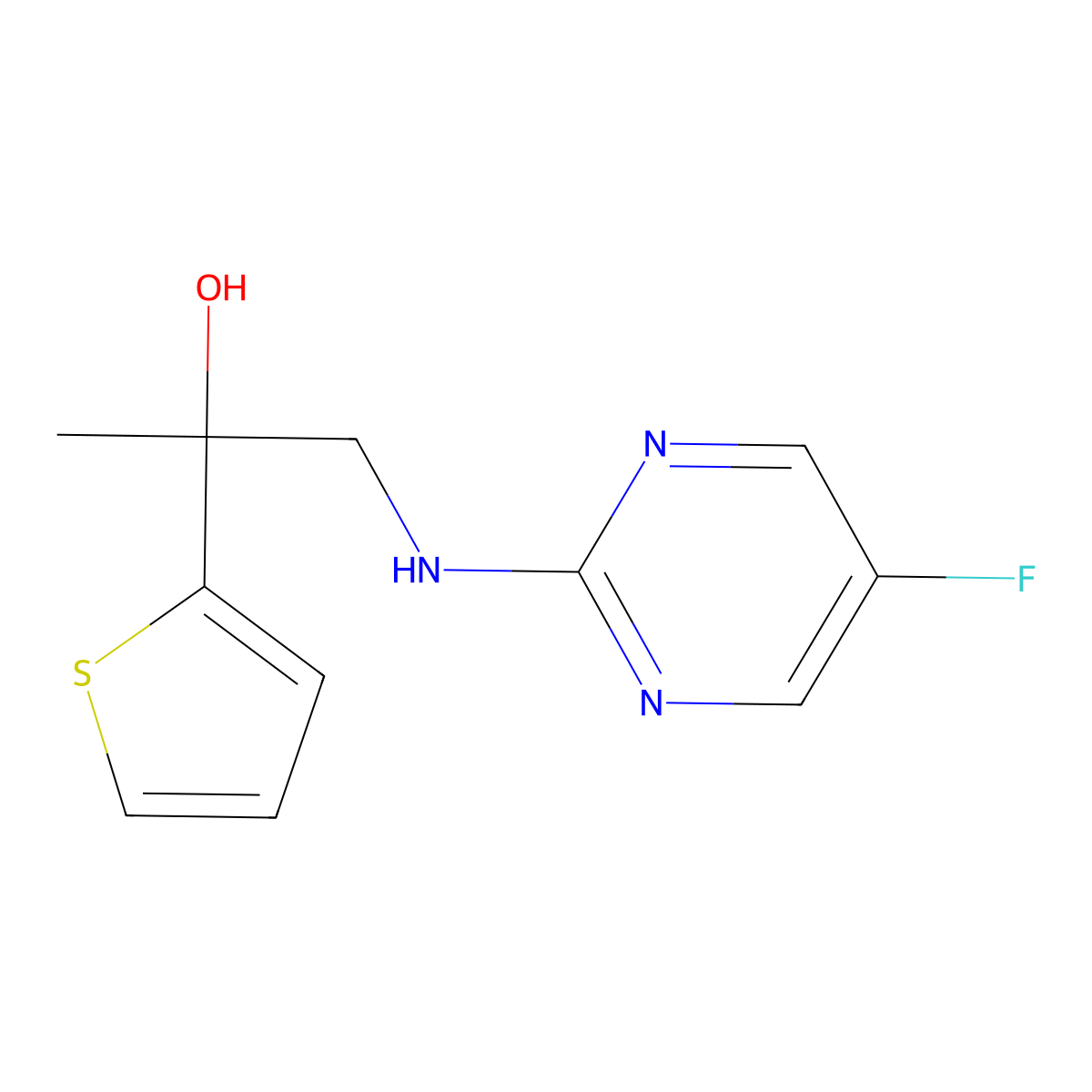1-[(5-Fluoropyrimidin-2-yl)amino]-2-(thiophen-2-yl)propan-2-ol molecular structure, CAS 2380067-47-8