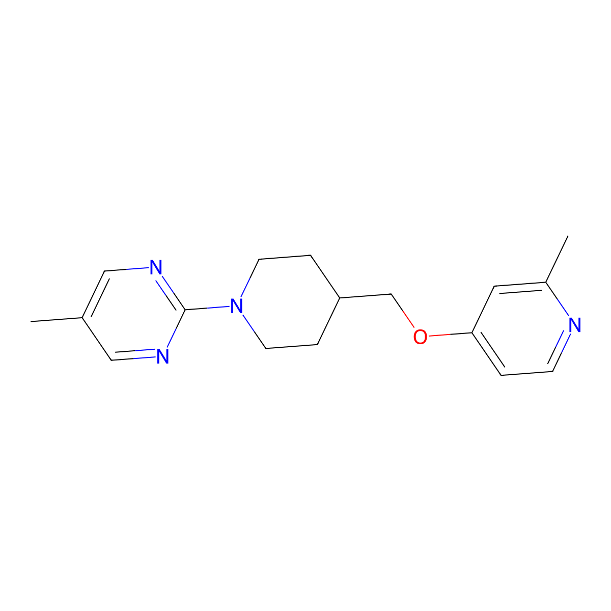 5-Methyl-2-(4-{[(2-methylpyridin-4-yl)oxy]methyl}piperidin-1-yl)pyrimidine molecular structure, CAS 2380067-48-9