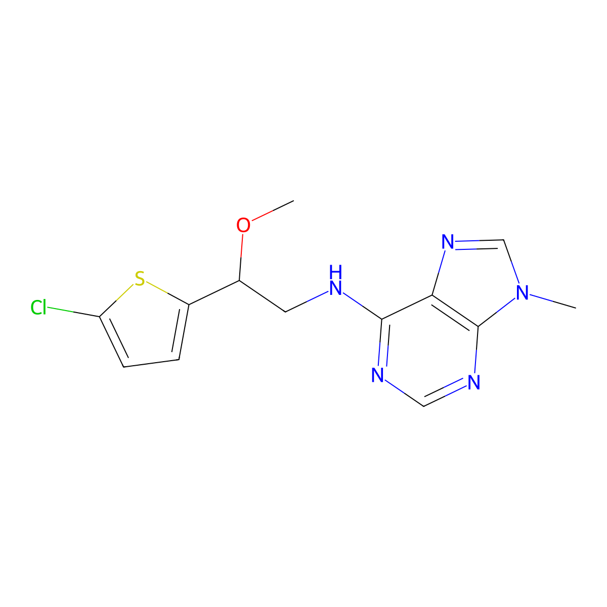 N-[2-(5-chlorothiophen-2-yl)-2-methoxyethyl]-9-methyl-9H-purin-6-amine molecular structure, CAS 2380067-49-0