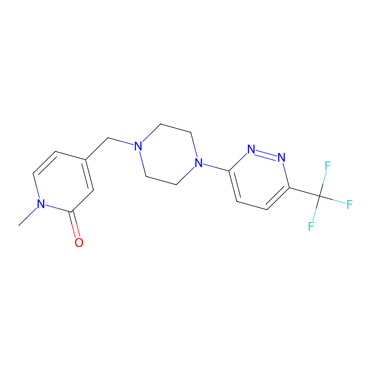 1-Methyl-4-({4-[6-(trifluoromethyl)pyridazin-3-yl]piperazin-1-yl}methyl)-1,2-dihydropyridin-2-one molecular structure, CAS 2380067-51-4