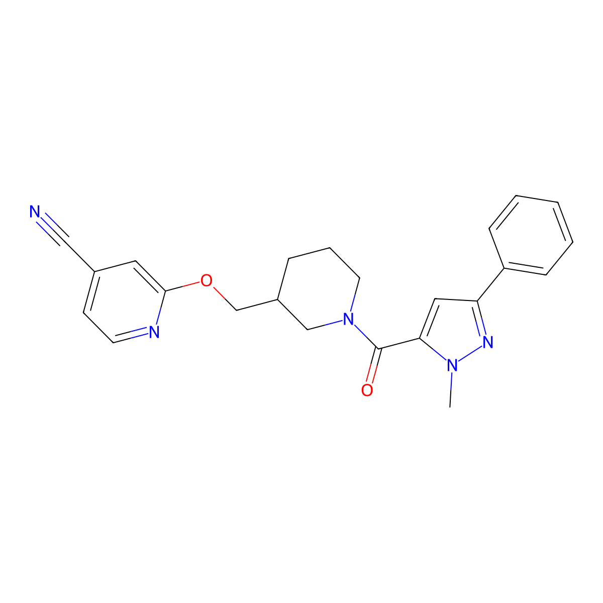 2-{[1-(1-methyl-3-phenyl-1H-pyrazole-5-carbonyl)piperidin-3-yl]methoxy}pyridine-4-carbonitrile molecular structure, CAS 2380067-52-5