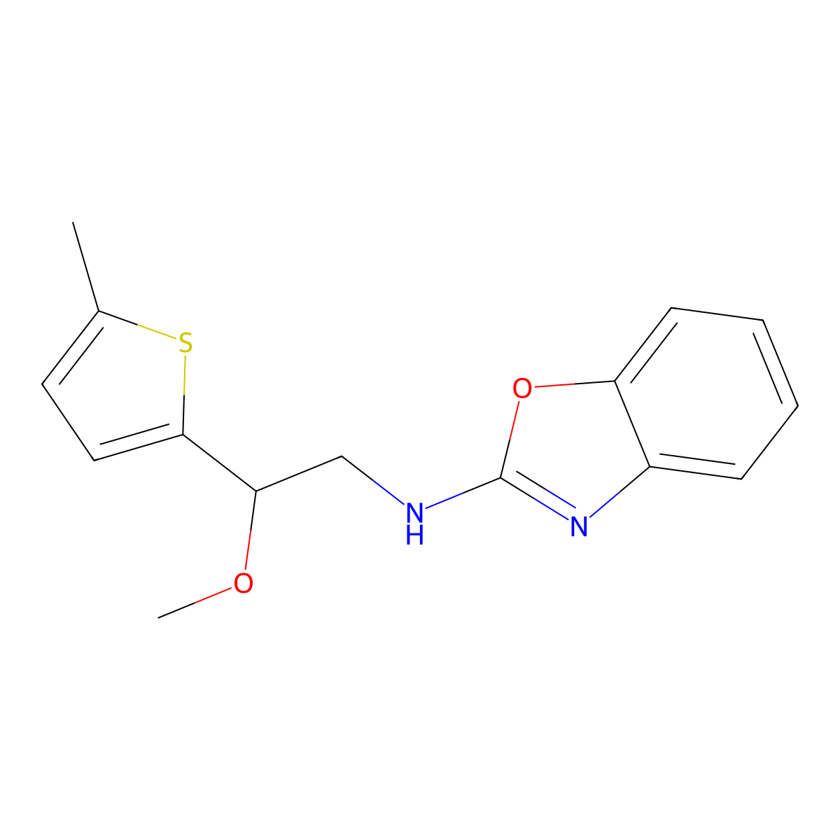N-[2-Methoxy-2-(5-methylthiophen-2-yl)ethyl]-1,3-benzoxazol-2-amine molecular structure, CAS 2380067-61-6
