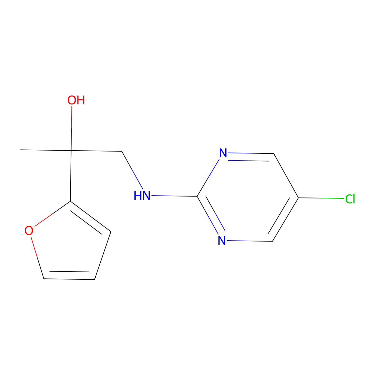 1-[(5-Chloropyrimidin-2-yl)amino]-2-(furan-2-yl)propan-2-ol molecular structure, CAS 2380067-64-9