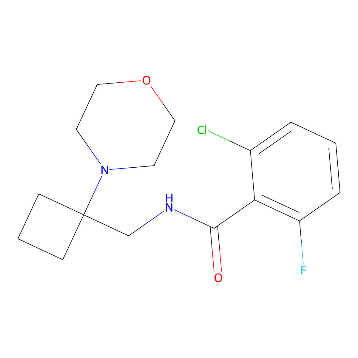2-chloro-6-fluoro-N-{[1-(morpholin-4-yl)cyclobutyl]methyl}benzamide molecular structure, CAS 2380067-68-3