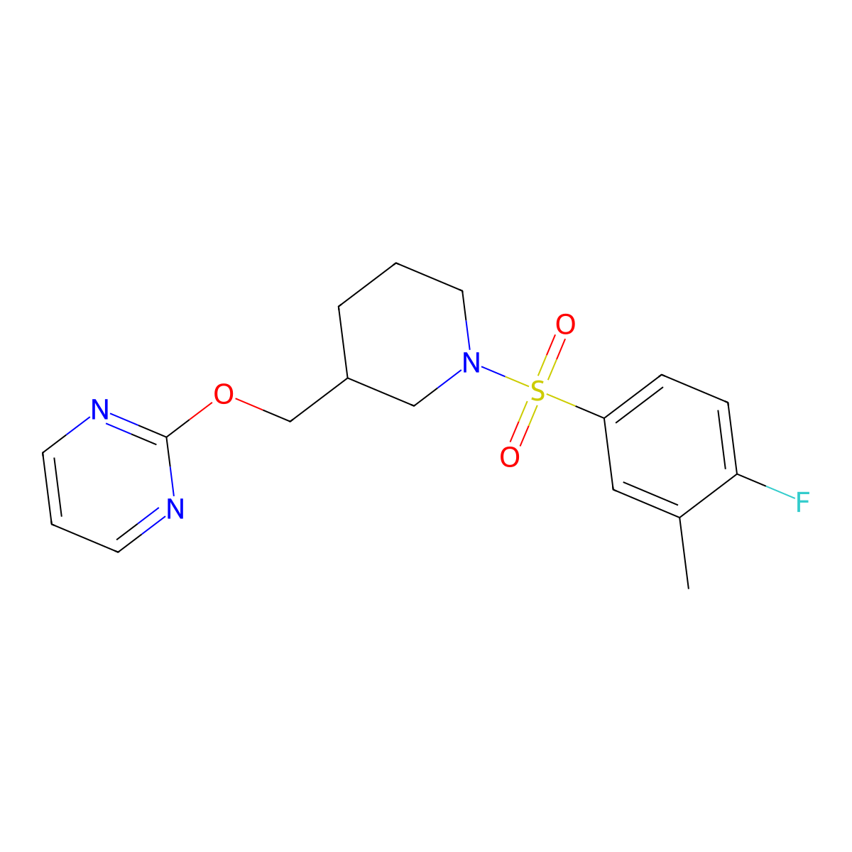 2-{[1-(4-Fluoro-3-methylbenzenesulfonyl)piperidin-3-yl]methoxy}pyrimidine molecular structure, CAS 2380067-75-2