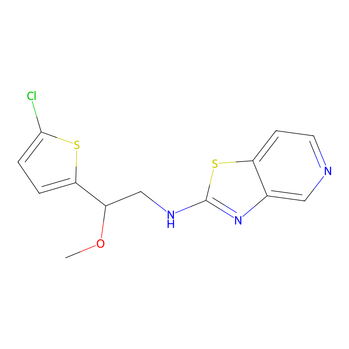 N-[2-(5-Chlorothiophen-2-yl)-2-methoxyethyl]-[1,3]thiazolo[4,5-c]pyridin-2-amine molecular structure, CAS 2380067-76-3