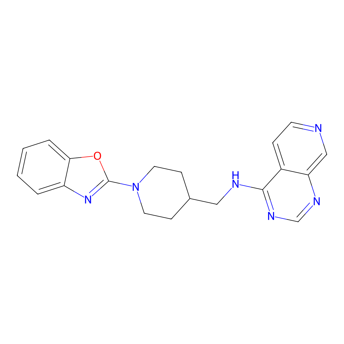 N-{[1-(1,3-benzoxazol-2-yl)piperidin-4-yl]methyl}pyrido[3,4-d]pyrimidin-4-amine molecular structure, CAS 2380067-82-1