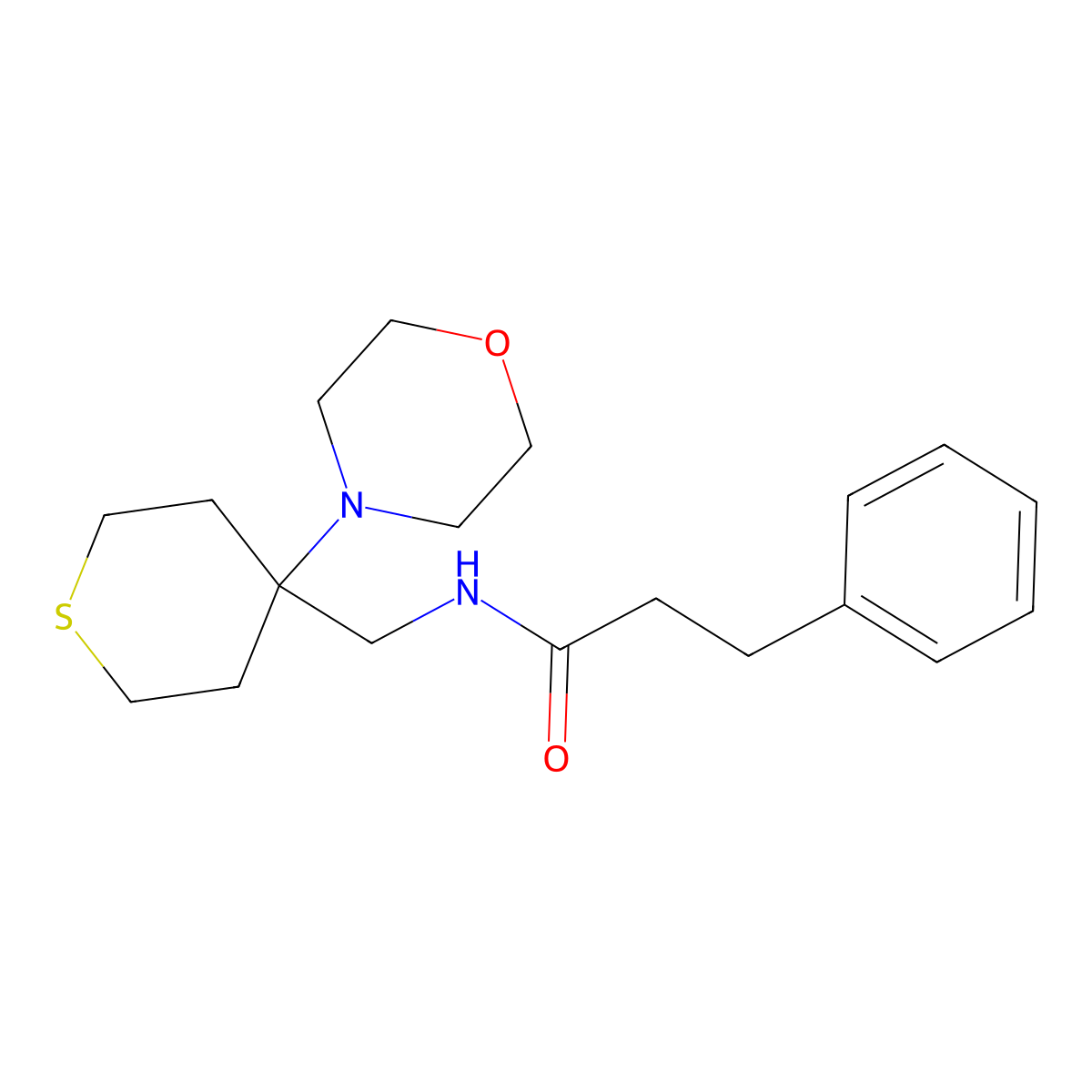 N-{[4-(morpholin-4-yl)thian-4-yl]methyl}-3-phenylpropanamide molecular structure, CAS 2380067-83-2