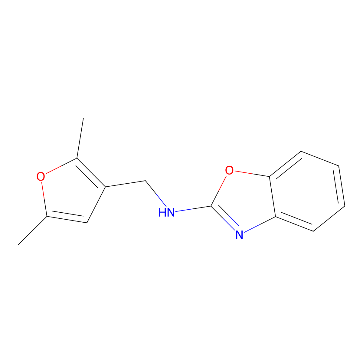 N-[(2,5-Dimethylfuran-3-yl)methyl]-1,3-benzoxazol-2-amine molecular structure, CAS 2380067-90-1
