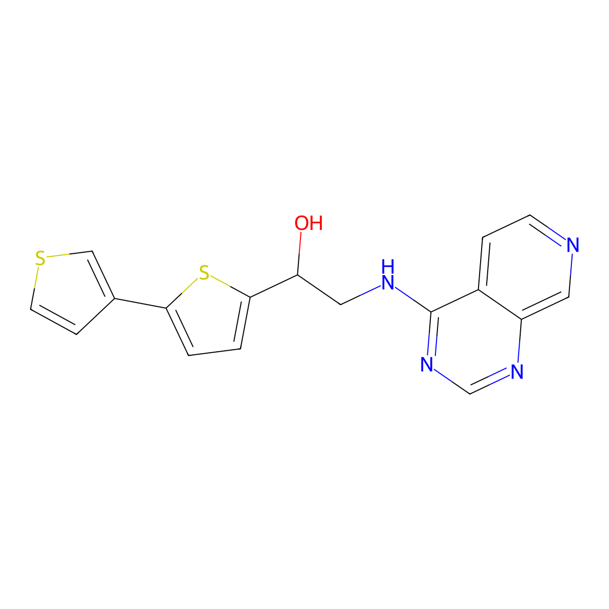 1-{[2,3'-Bithiophene]-5-yl}-2-({pyrido[3,4-d]pyrimidin-4-yl}amino)ethan-1-ol molecular structure, CAS 2380067-91-2