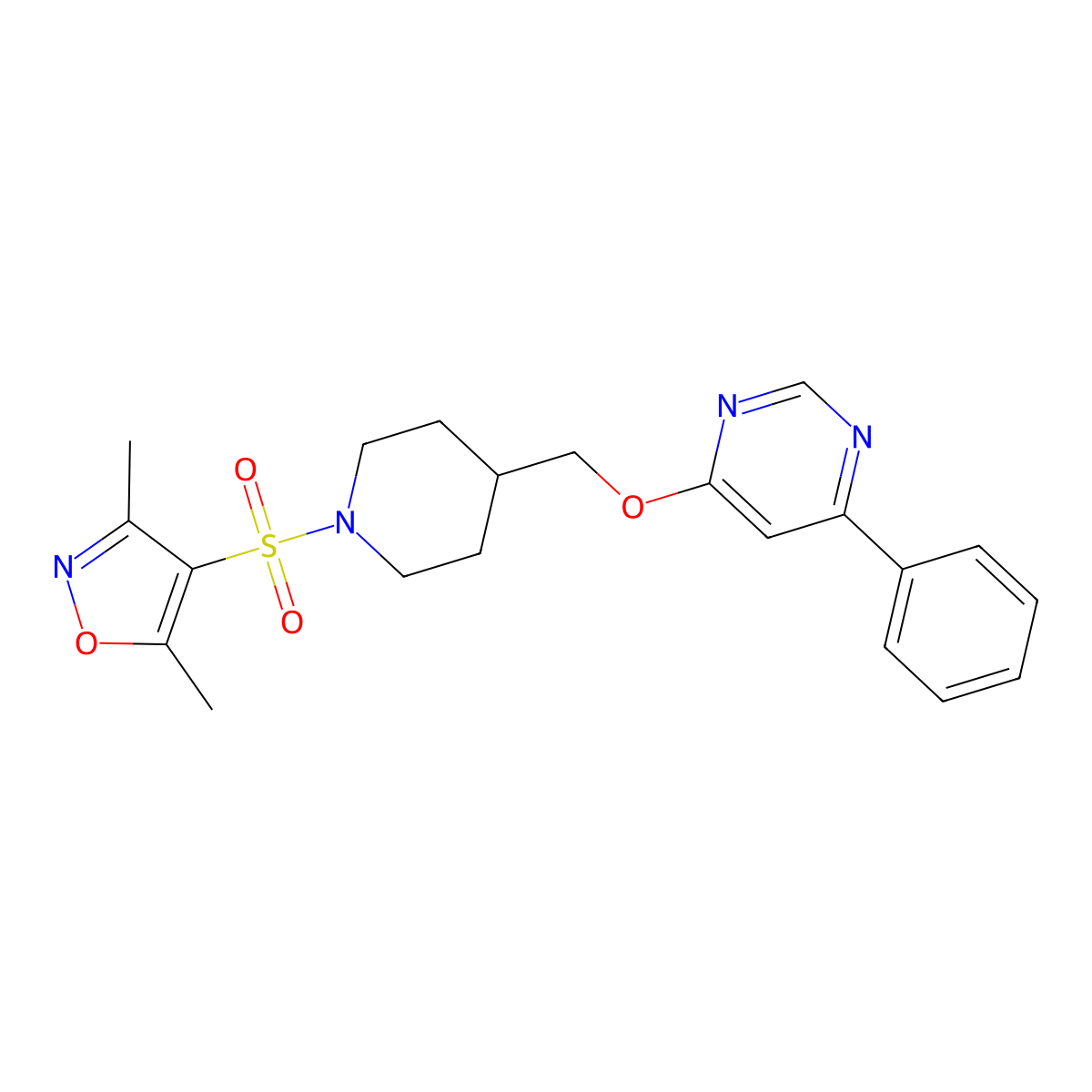 4-({1-[(3,5-Dimethyl-1,2-oxazol-4-yl)sulfonyl]piperidin-4-yl}methoxy)-6-phenylpyrimidine molecular structure, CAS 2380067-96-7