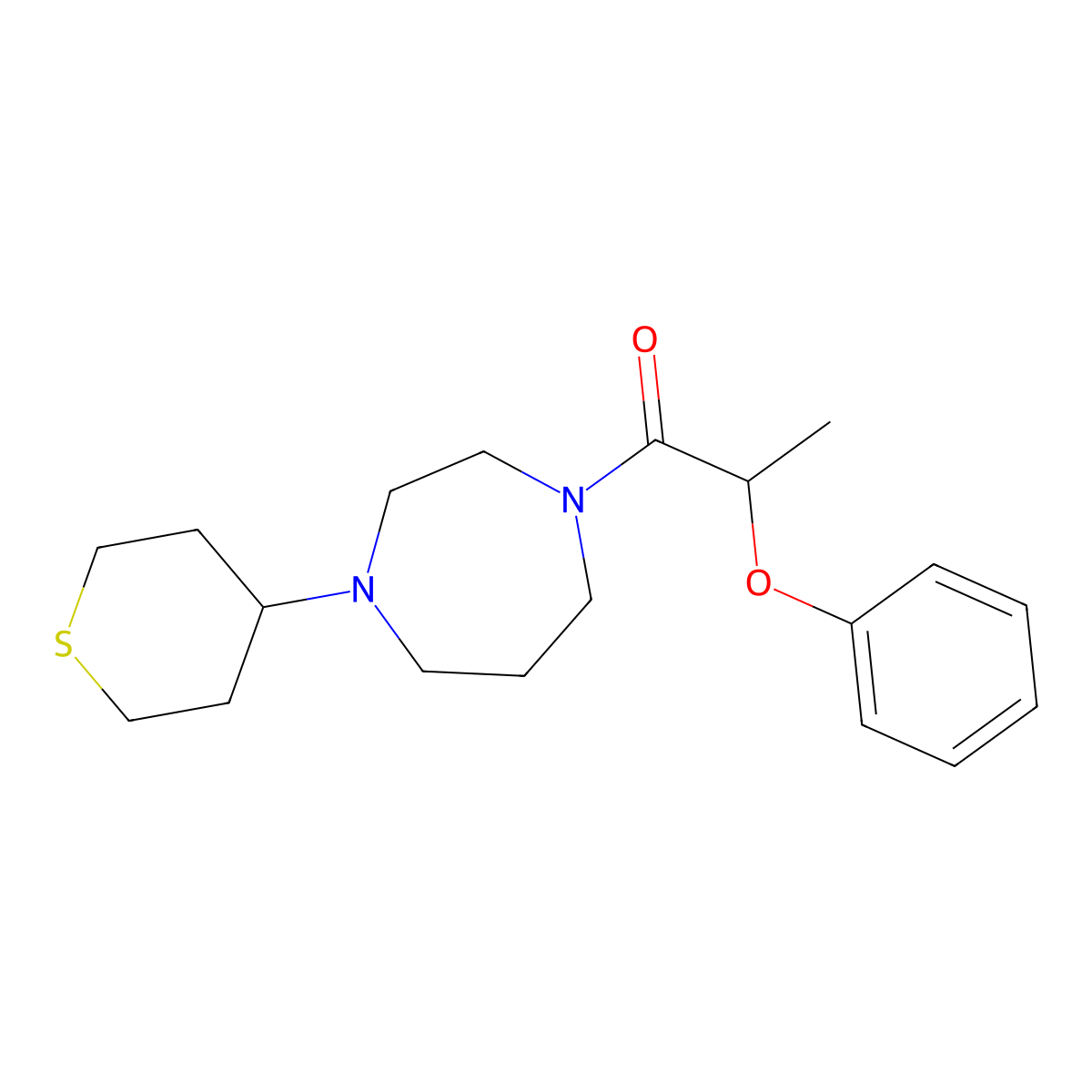 2-Phenoxy-1-[4-(thian-4-yl)-1,4-diazepan-1-yl]propan-1-one molecular structure, CAS 2380067-99-0