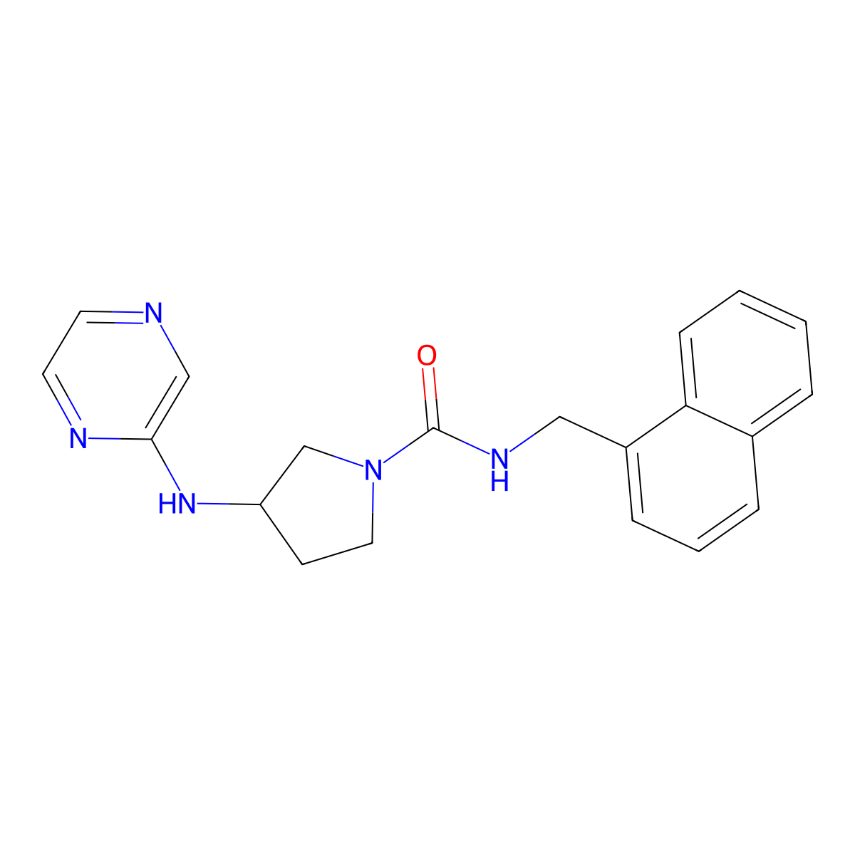 N-[(naphthalen-1-yl)methyl]-3-[(pyrazin-2-yl)amino]pyrrolidine-1-carboxamide molecular structure, CAS 2380068-02-8