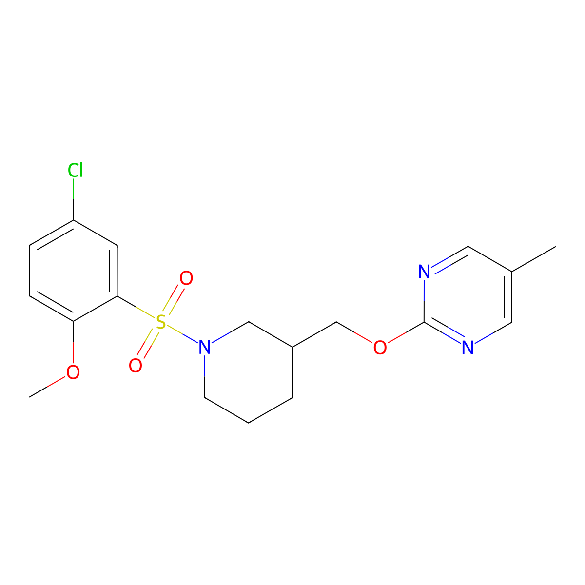 2-{[1-(5-Chloro-2-methoxybenzenesulfonyl)piperidin-3-yl]methoxy}-5-methylpyrimidine molecular structure, CAS 2380068-04-0