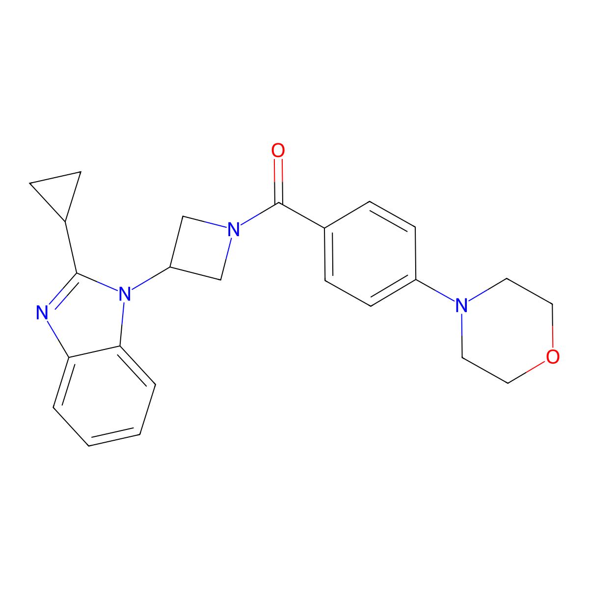 2-cyclopropyl-1-{1-[4-(morpholin-4-yl)benzoyl]azetidin-3-yl}-1H-1,3-benzodiazole molecular structure, CAS 2380068-05-1
