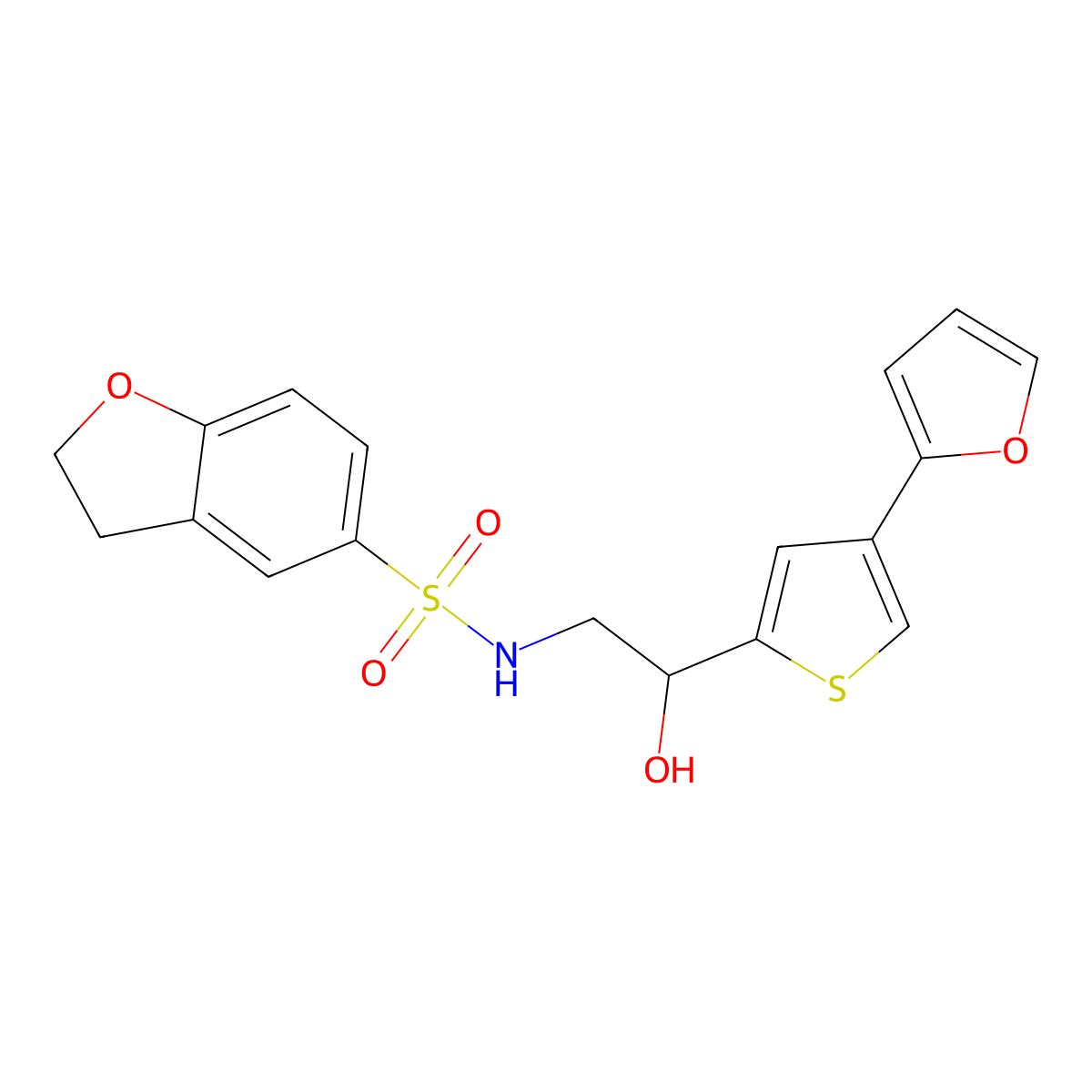 N-{2-[4-(furan-2-yl)thiophen-2-yl]-2-hydroxyethyl}-2,3-dihydro-1-benzofuran-5-sulfonamide molecular structure, CAS 2380068-06-2