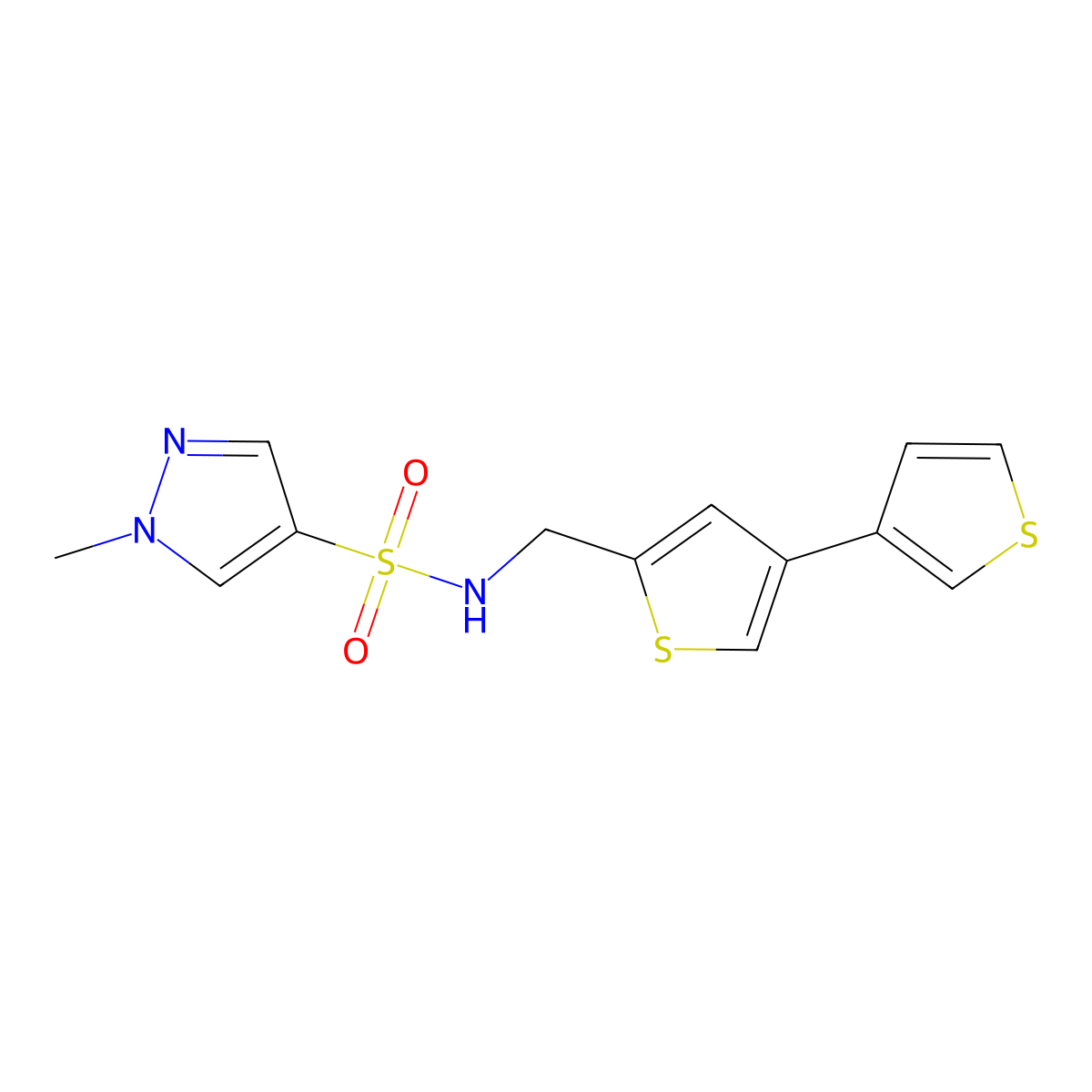 N-({[3,3'-bithiophene]-5-yl}methyl)-1-methyl-1H-pyrazole-4-sulfonamide molecular structure, CAS 2380068-07-3