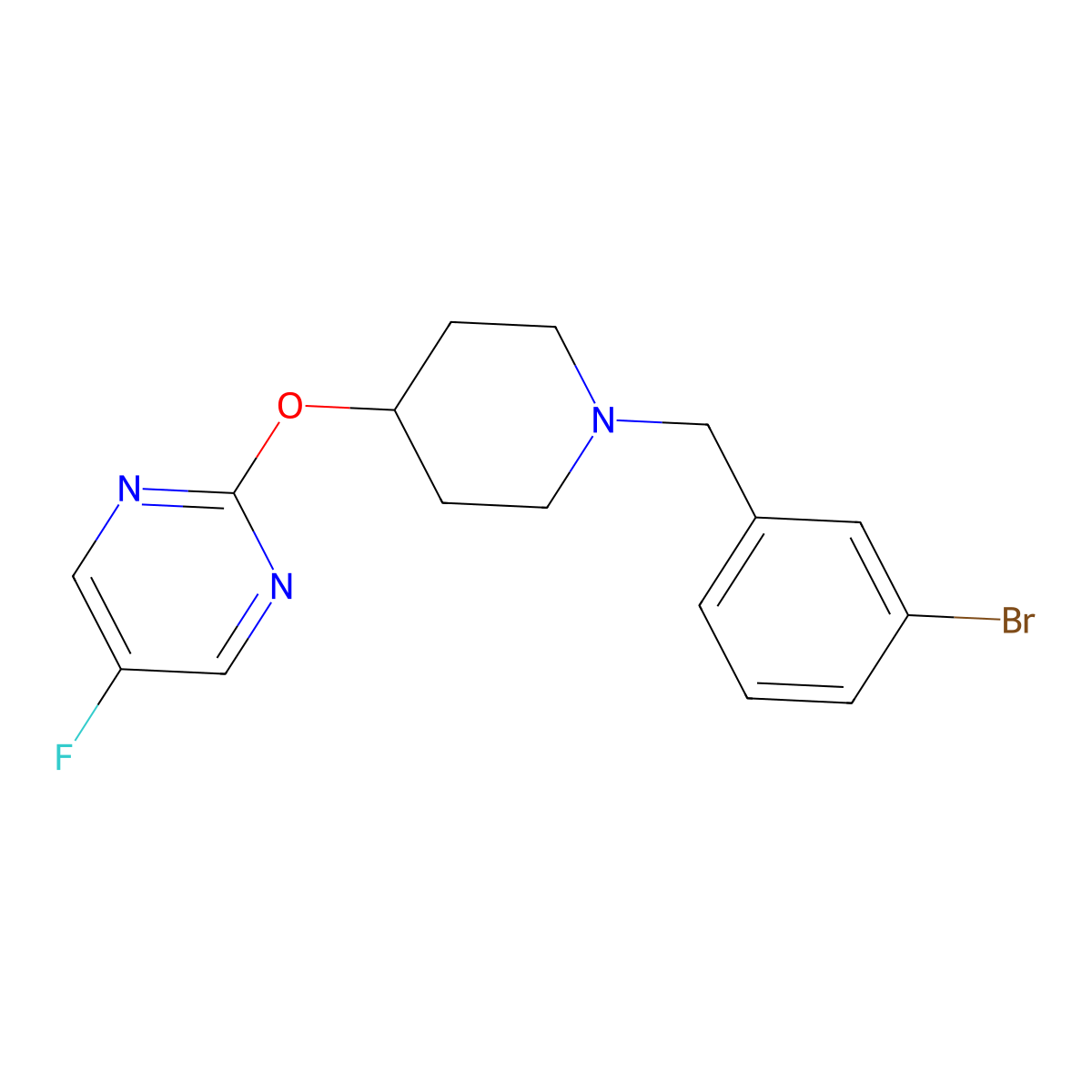 2-({1-[(3-Bromophenyl)methyl]piperidin-4-yl}oxy)-5-fluoropyrimidine molecular structure, CAS 2380068-08-4