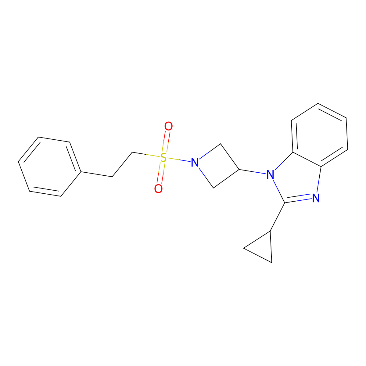 2-cyclopropyl-1-[1-(2-phenylethanesulfonyl)azetidin-3-yl]-1H-1,3-benzodiazole molecular structure, CAS 2380068-14-2