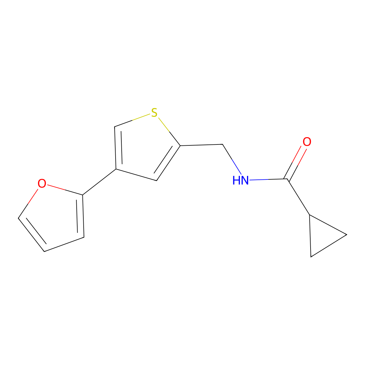 N-{[4-(furan-2-yl)thiophen-2-yl]methyl}cyclopropanecarboxamide molecular structure, CAS 2380068-15-3
