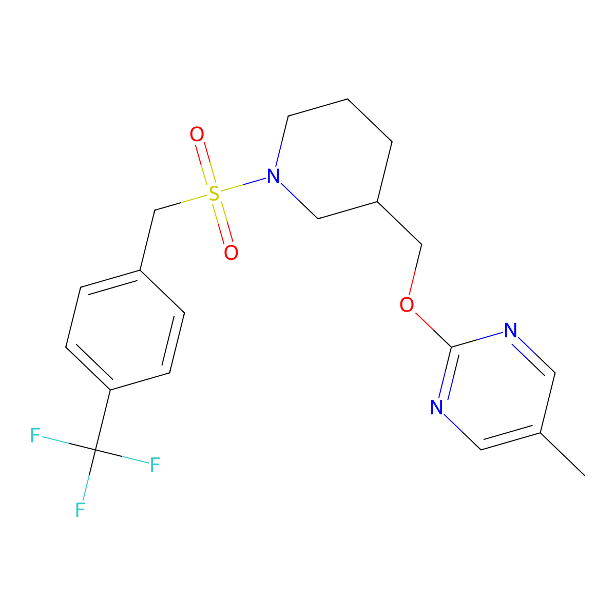5-Methyl-2-[(1-{[4-(trifluoromethyl)phenyl]methanesulfonyl}piperidin-3-yl)methoxy]pyrimidine molecular structure, CAS 2380068-16-4