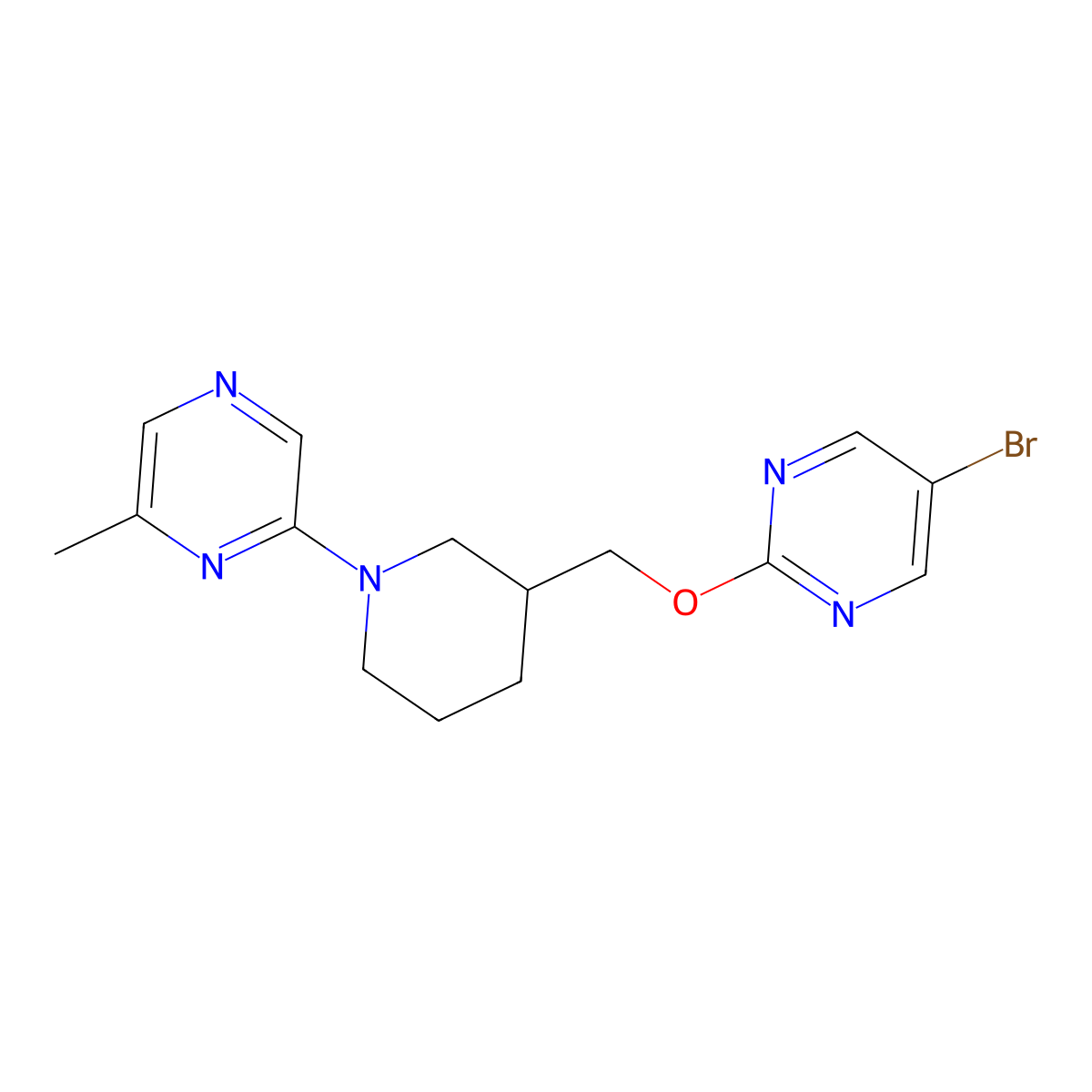 2-(3-{[(5-Bromopyrimidin-2-yl)oxy]methyl}piperidin-1-yl)-6-methylpyrazine molecular structure, CAS 2380068-26-6