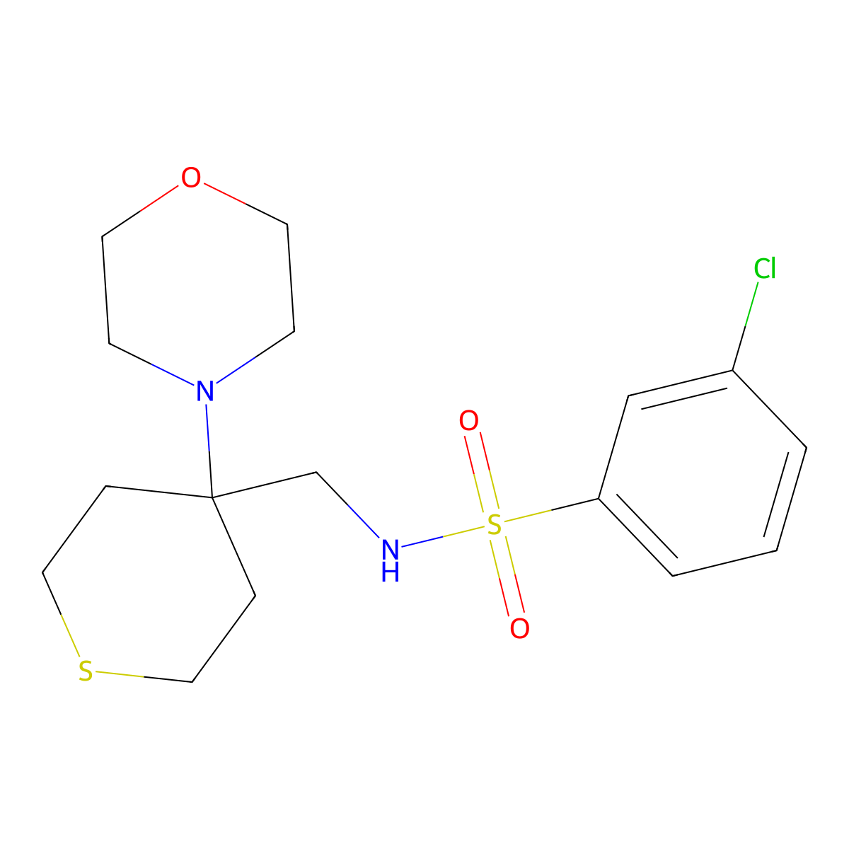 3-chloro-N-{[4-(morpholin-4-yl)thian-4-yl]methyl}benzene-1-sulfonamide molecular structure, CAS 2380068-29-9
