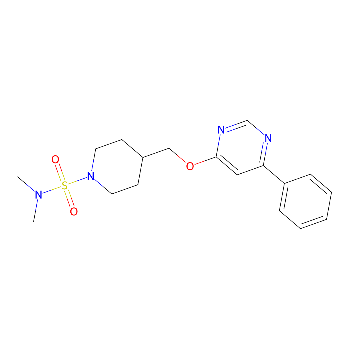 N,N-dimethyl-4-{[(6-phenylpyrimidin-4-yl)oxy]methyl}piperidine-1-sulfonamide molecular structure, CAS 2380068-32-4