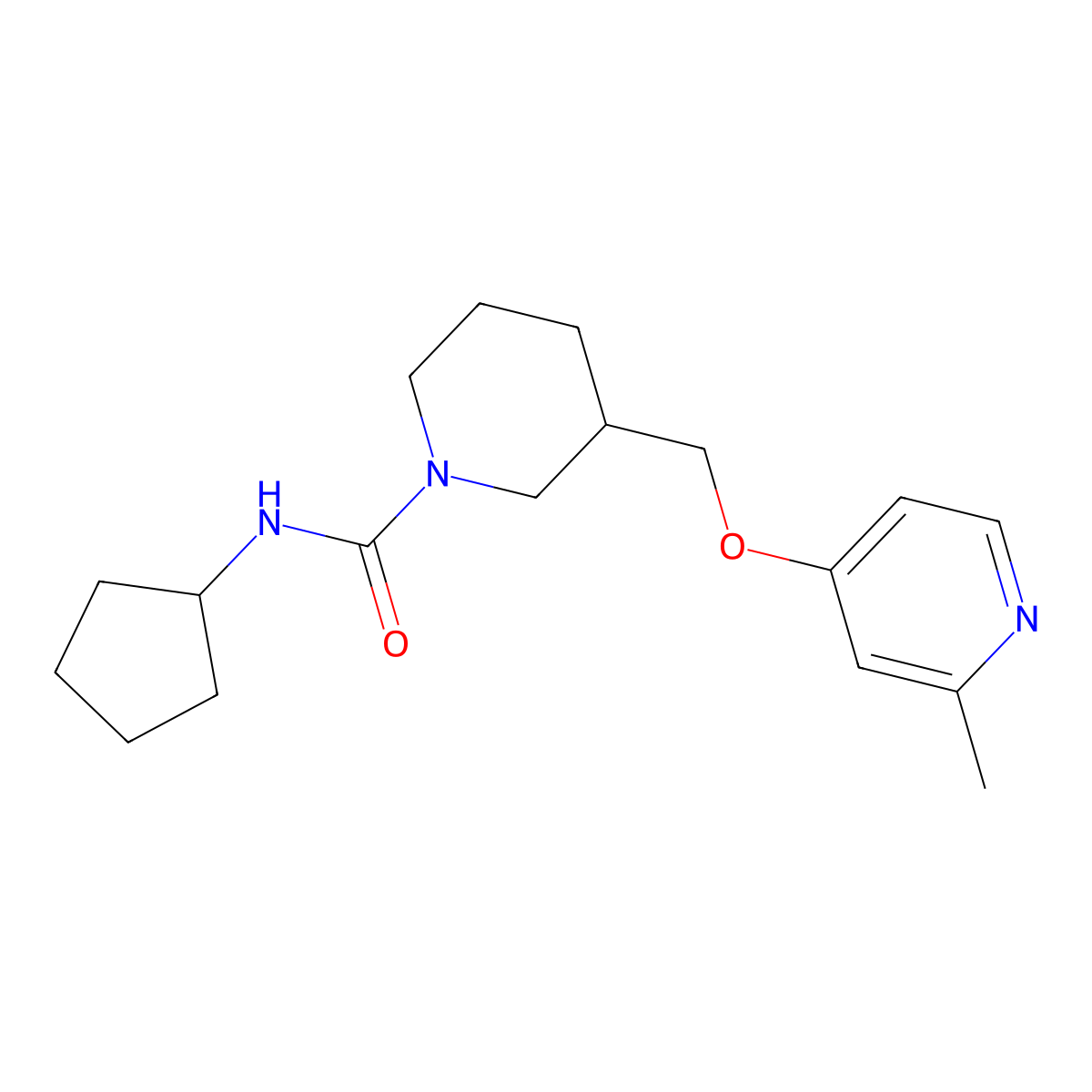 N-cyclopentyl-3-{[(2-methylpyridin-4-yl)oxy]methyl}piperidine-1-carboxamide molecular structure, CAS 2380068-37-9