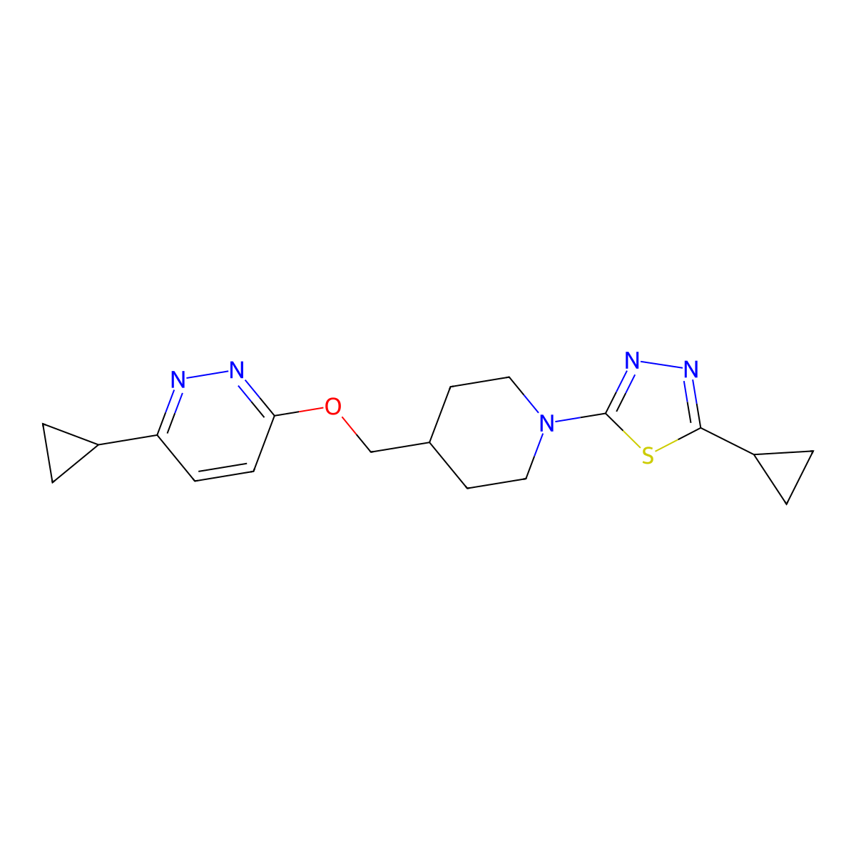 3-Cyclopropyl-6-{[1-(5-cyclopropyl-1,3,4-thiadiazol-2-yl)piperidin-4-yl]methoxy}pyridazine molecular structure, CAS 2380068-40-4