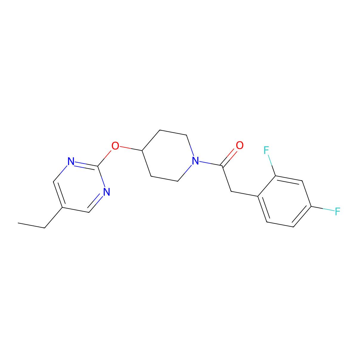 2-(2,4-Difluorophenyl)-1-{4-[(5-ethylpyrimidin-2-yl)oxy]piperidin-1-yl}ethan-1-one molecular structure, CAS 2380068-41-5