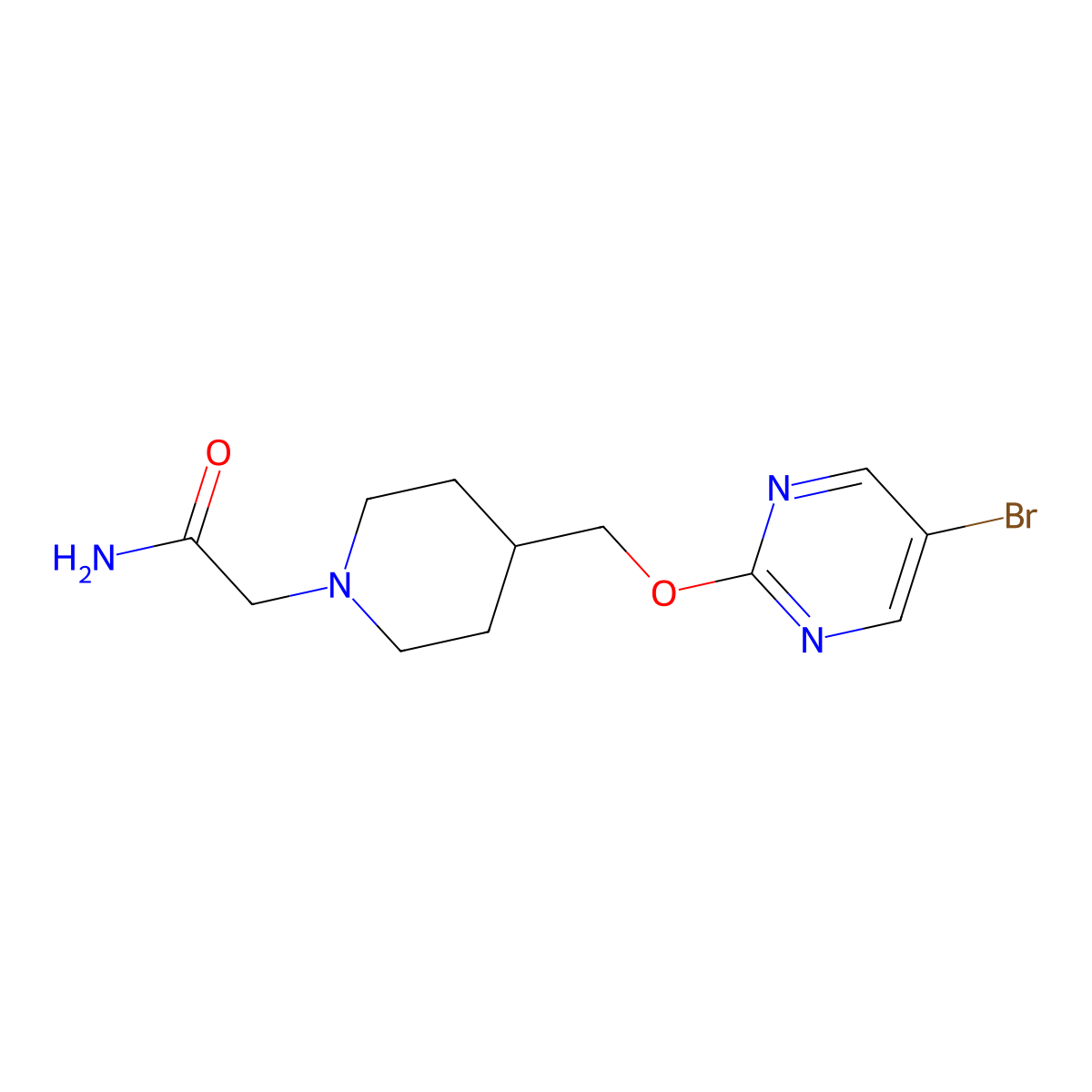2-(4-{[(5-Bromopyrimidin-2-yl)oxy]methyl}piperidin-1-yl)acetamide molecular structure, CAS 2380068-42-6