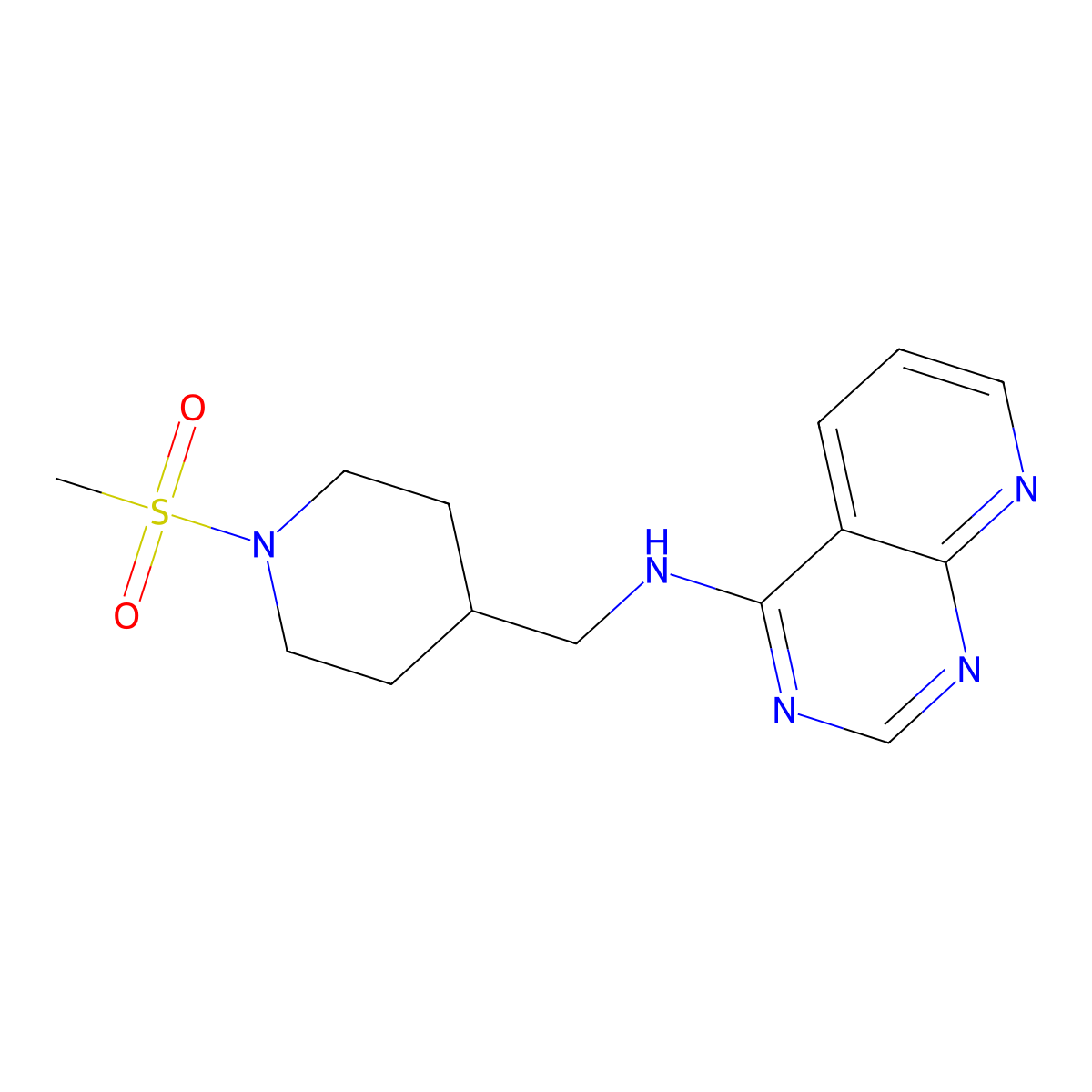 N-[(1-methanesulfonylpiperidin-4-yl)methyl]pyrido[2,3-d]pyrimidin-4-amine molecular structure, CAS 2380068-46-0