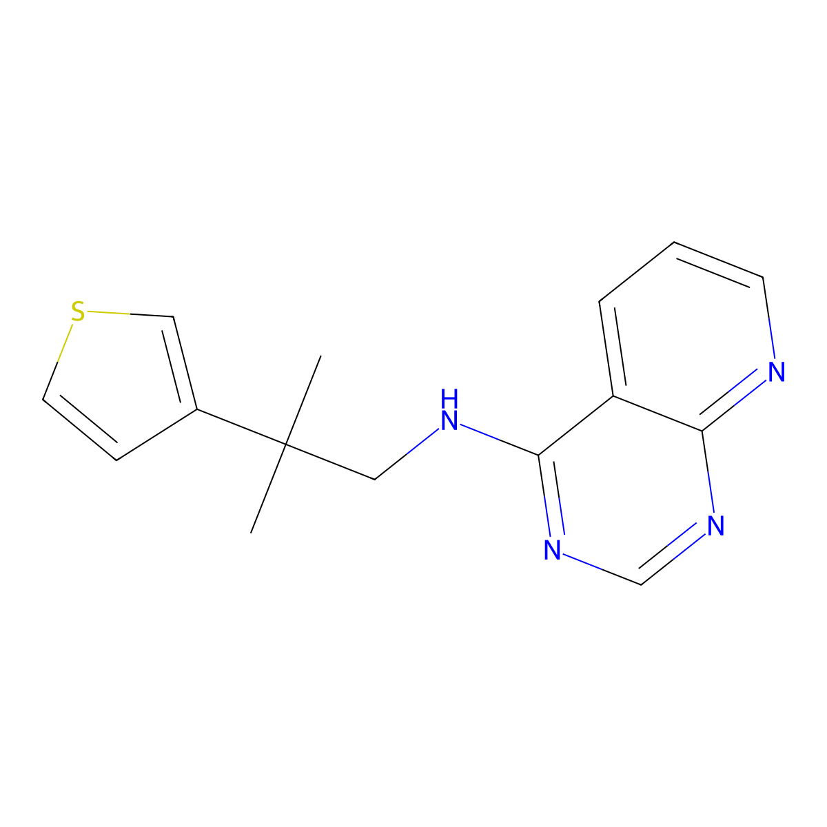 N-[2-methyl-2-(thiophen-3-yl)propyl]pyrido[2,3-d]pyrimidin-4-amine molecular structure, CAS 2380068-50-6