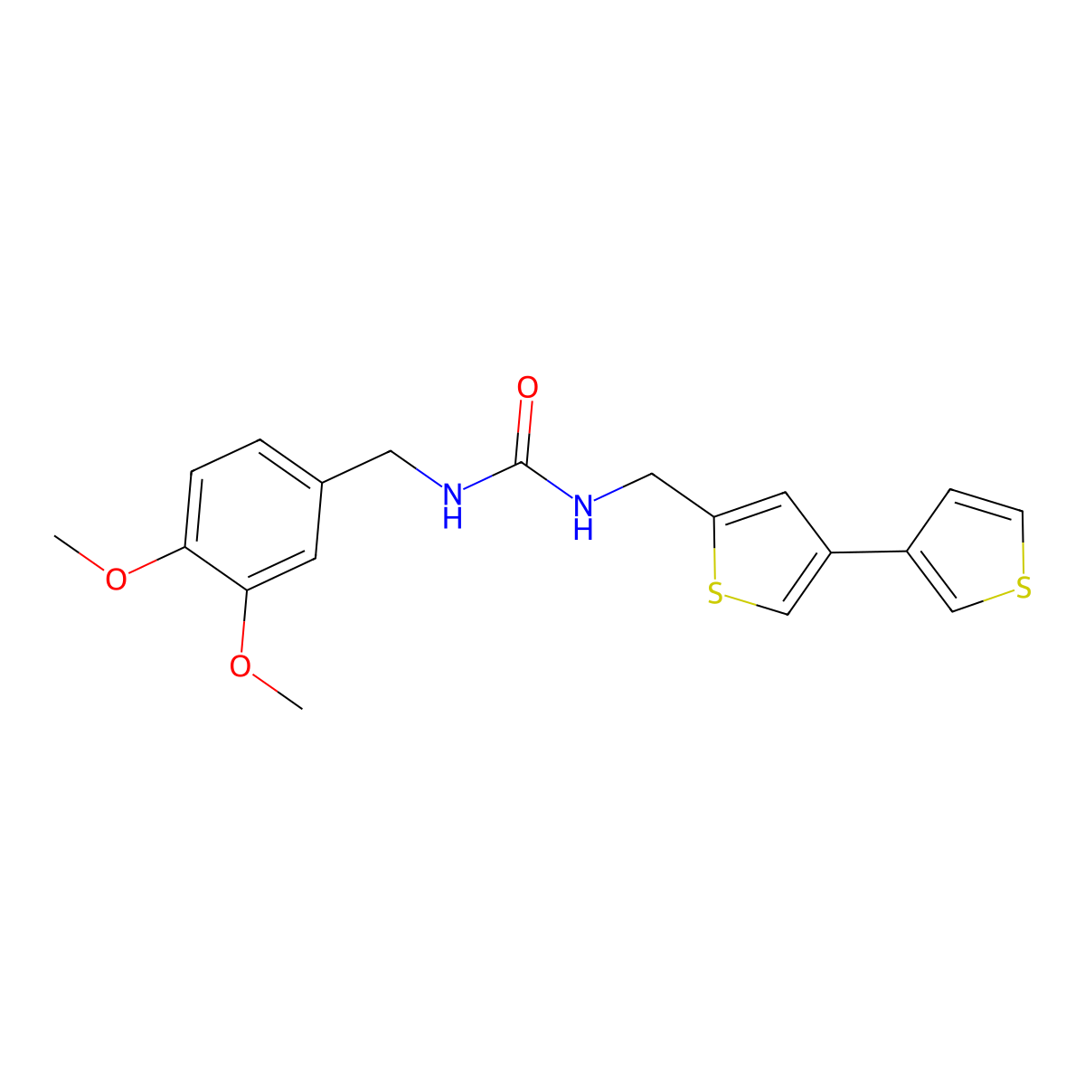 3-({[3,3'-Bithiophene]-5-yl}methyl)-1-[(3,4-dimethoxyphenyl)methyl]urea molecular structure, CAS 2380068-51-7