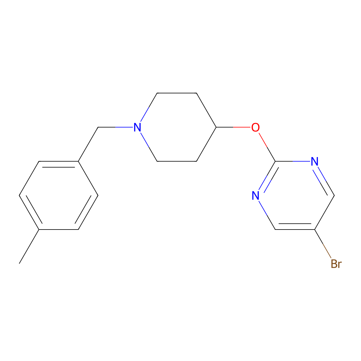 5-Bromo-2-({1-[(4-methylphenyl)methyl]piperidin-4-yl}oxy)pyrimidine molecular structure, CAS 2380068-57-3