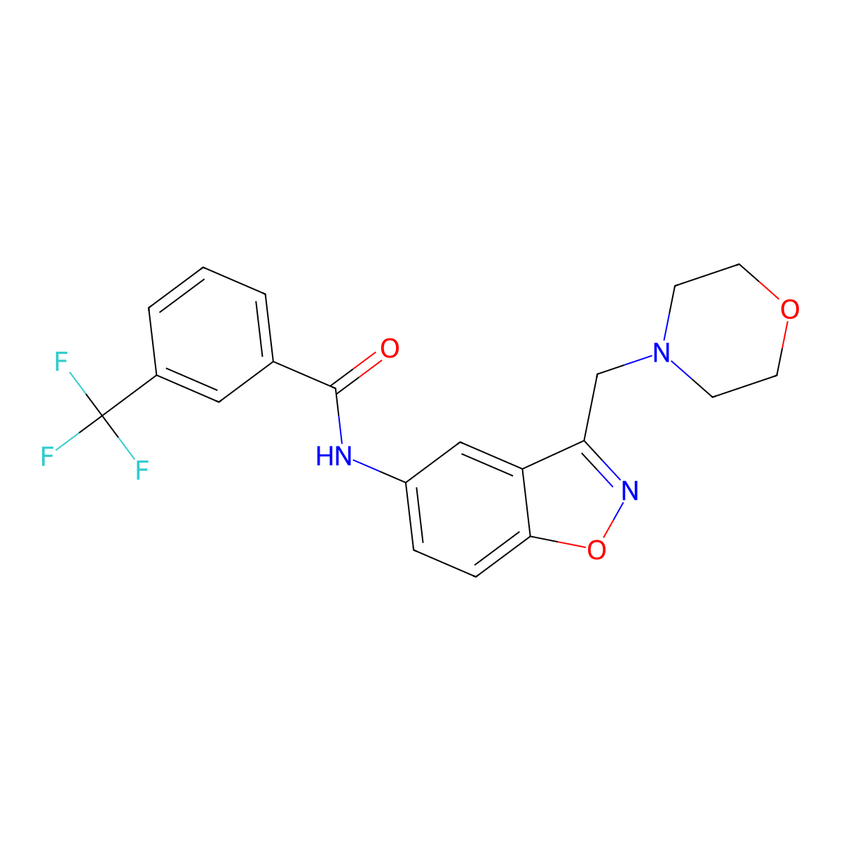 N-{3-[(morpholin-4-yl)methyl]-1,2-benzoxazol-5-yl}-3-(trifluoromethyl)benzamide molecular structure, CAS 2380068-63-1