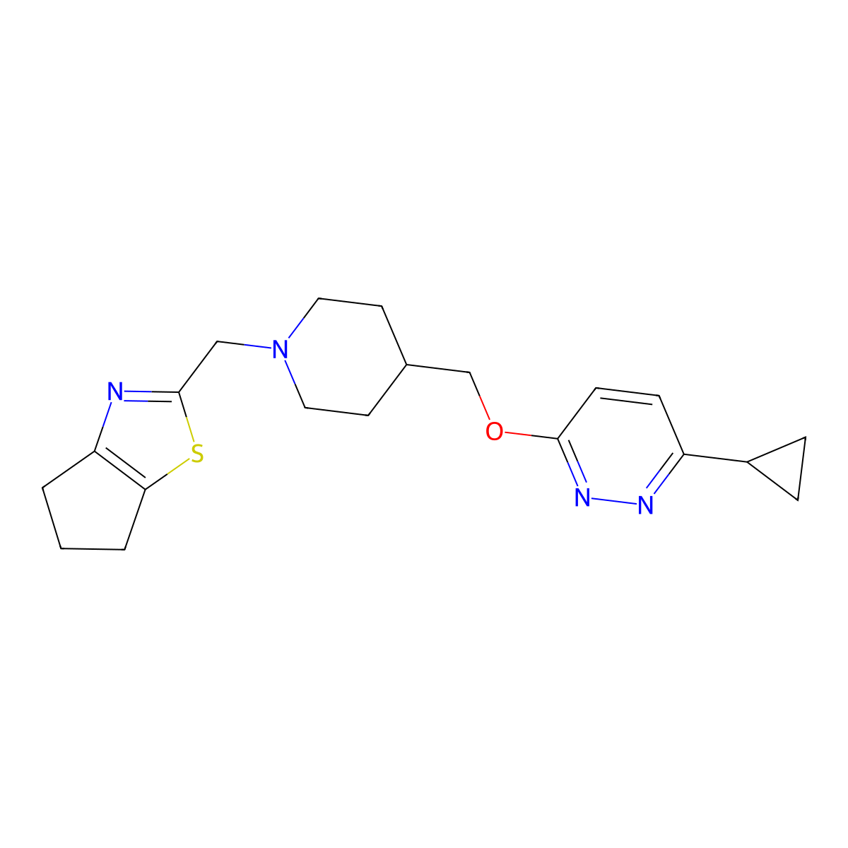 3-{[1-({4H,5H,6H-cyclopenta[d][1,3]thiazol-2-yl}methyl)piperidin-4-yl]methoxy}-6-cyclopropylpyridazine molecular structure, CAS 2380068-64-2