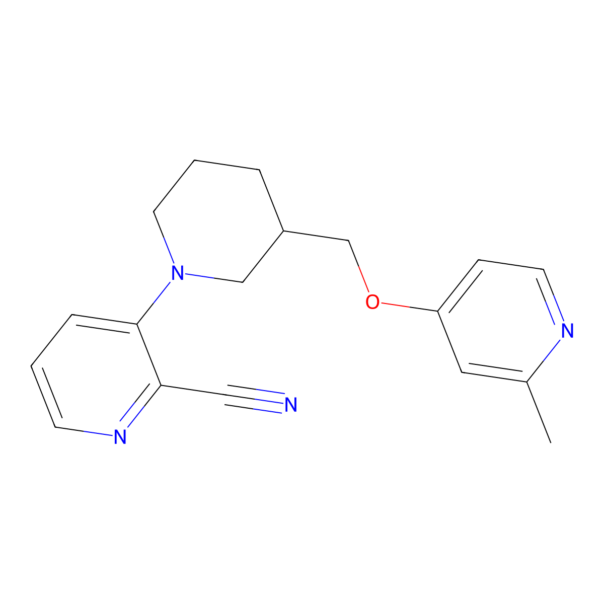 3-(3-{[(2-Methylpyridin-4-yl)oxy]methyl}piperidin-1-yl)pyridine-2-carbonitrile molecular structure, CAS 2380068-65-3