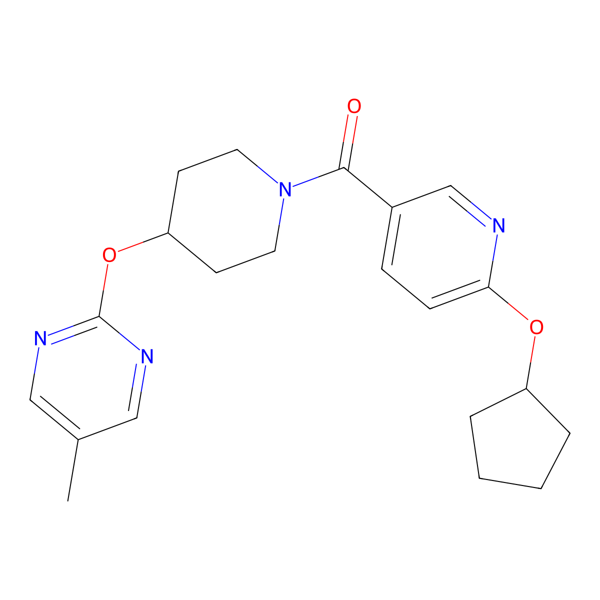 2-({1-[6-(Cyclopentyloxy)pyridine-3-carbonyl]piperidin-4-yl}oxy)-5-methylpyrimidine molecular structure, CAS 2380068-69-7