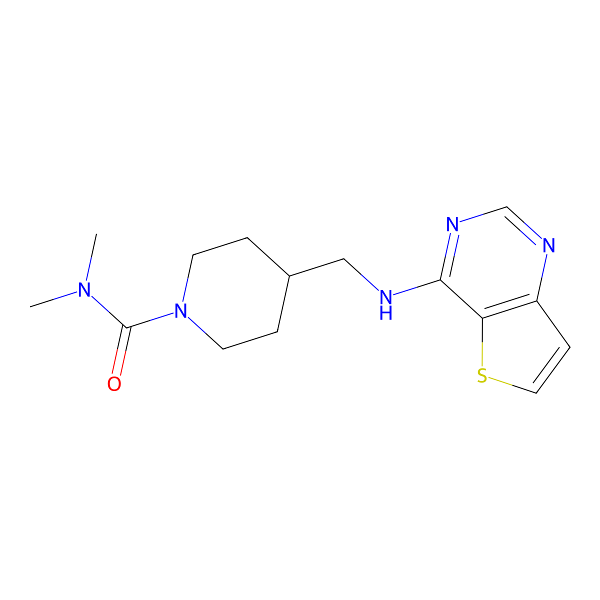 N,N-dimethyl-4-[({thieno[3,2-d]pyrimidin-4-yl}amino)methyl]piperidine-1-carboxamide molecular structure, CAS 2380068-72-2