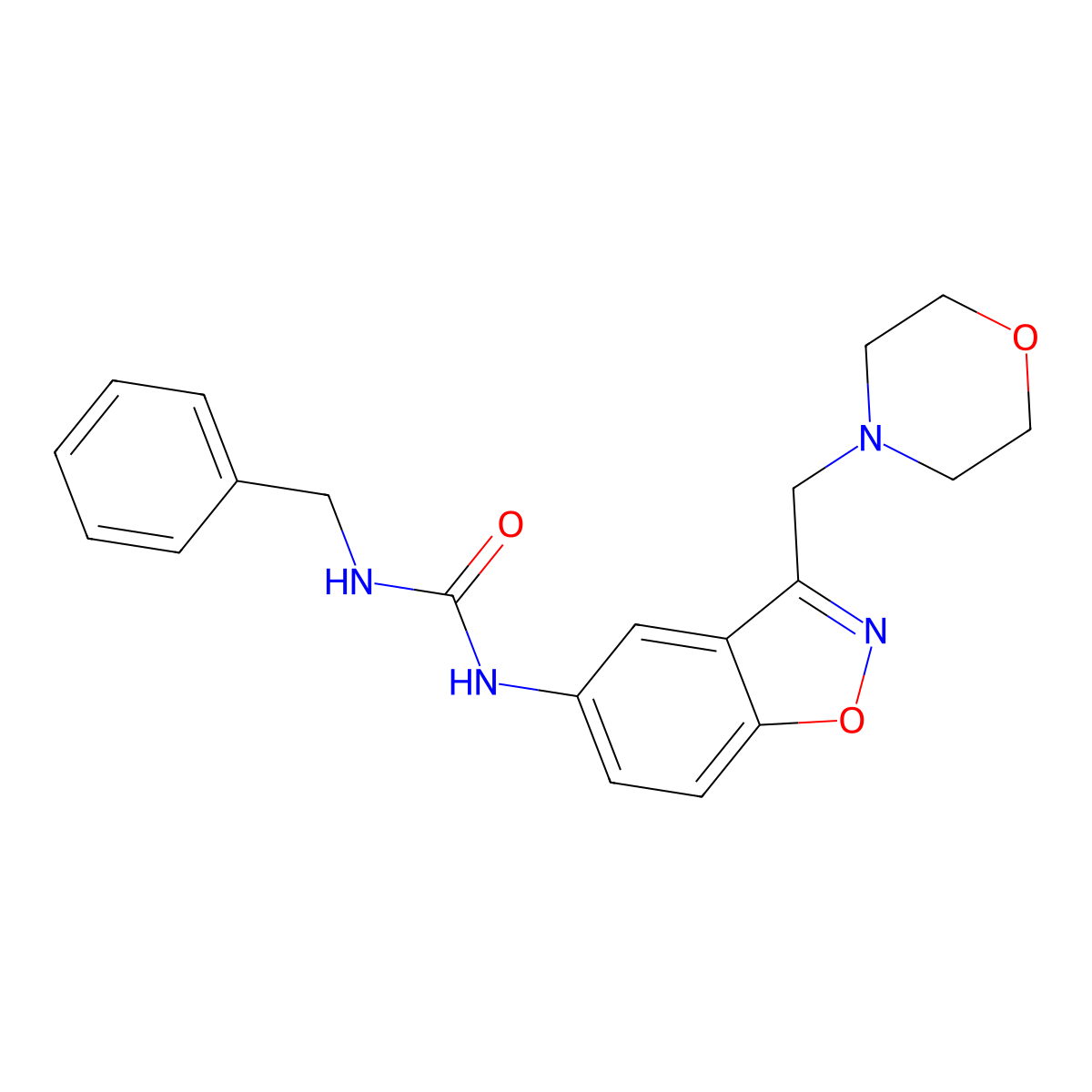 1-Benzyl-3-{3-[(morpholin-4-yl)methyl]-1,2-benzoxazol-5-yl}urea molecular structure, CAS 2380068-73-3